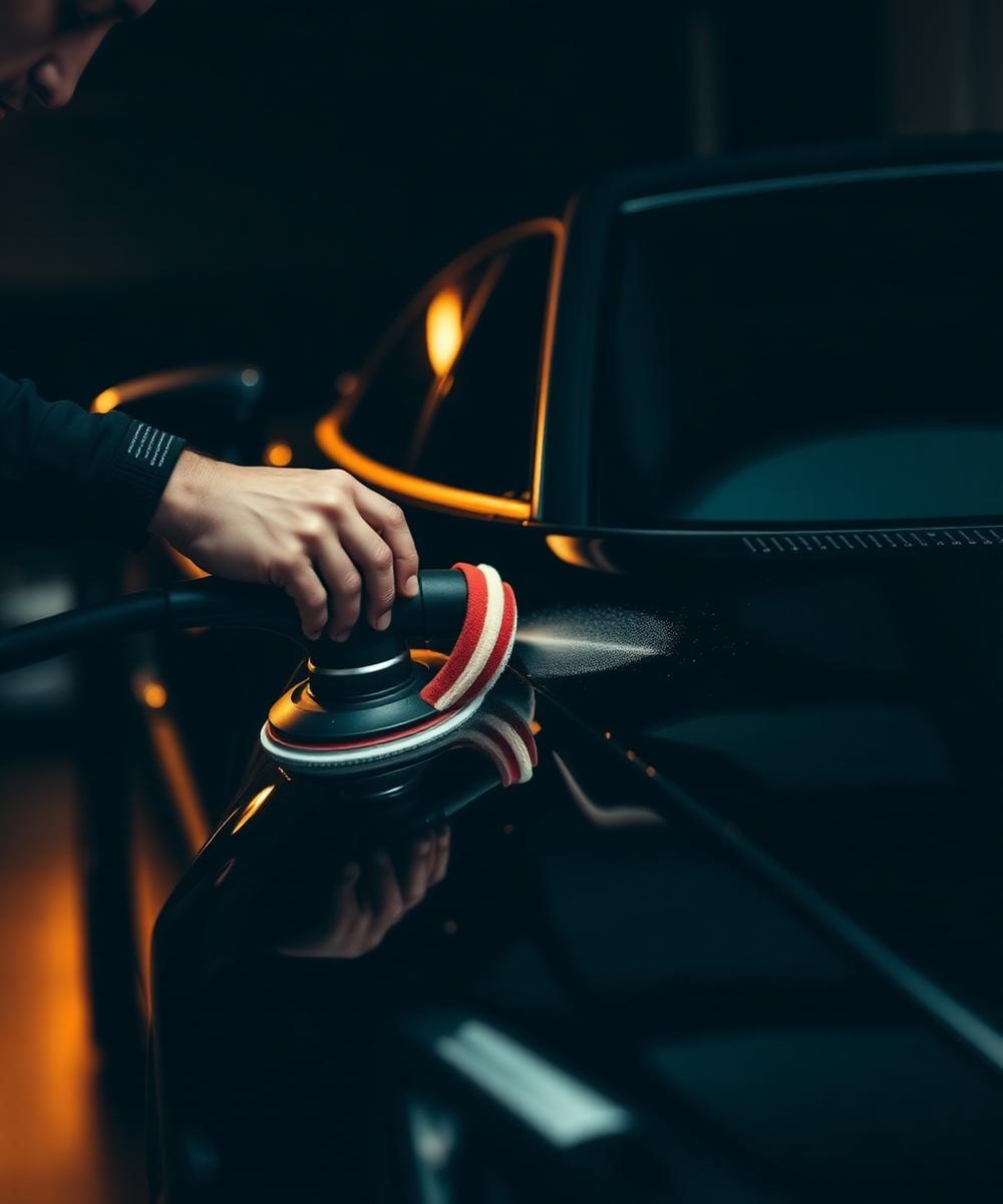 Lewis polishing a luxury black car